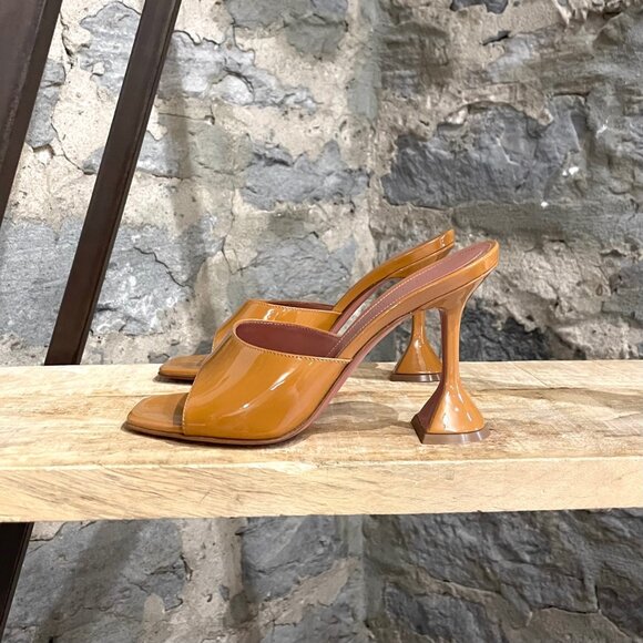 Amina Muaddi Caramel Patent Lupita Slipper Sandals - Picture 7 of 11